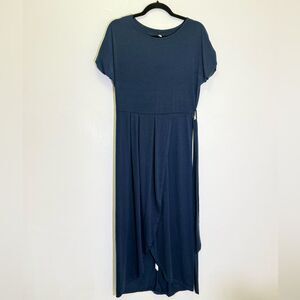 Casual Teal Midi Dress Tulip Hem Belted - size L (may run small for some)